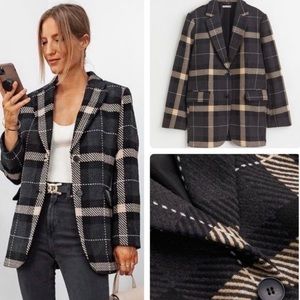 H&M Wool Blend Plaid Blazer Jacket Oversized - Size Small